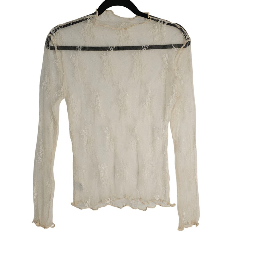 Cream Sheer Floral Stretch Lace Long Sleeve Large Top Cottage Ballet Fairycore